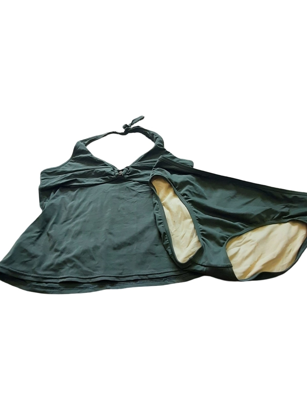 Lands' End Forest Green Halter Tankini with Bikini Bottoms
